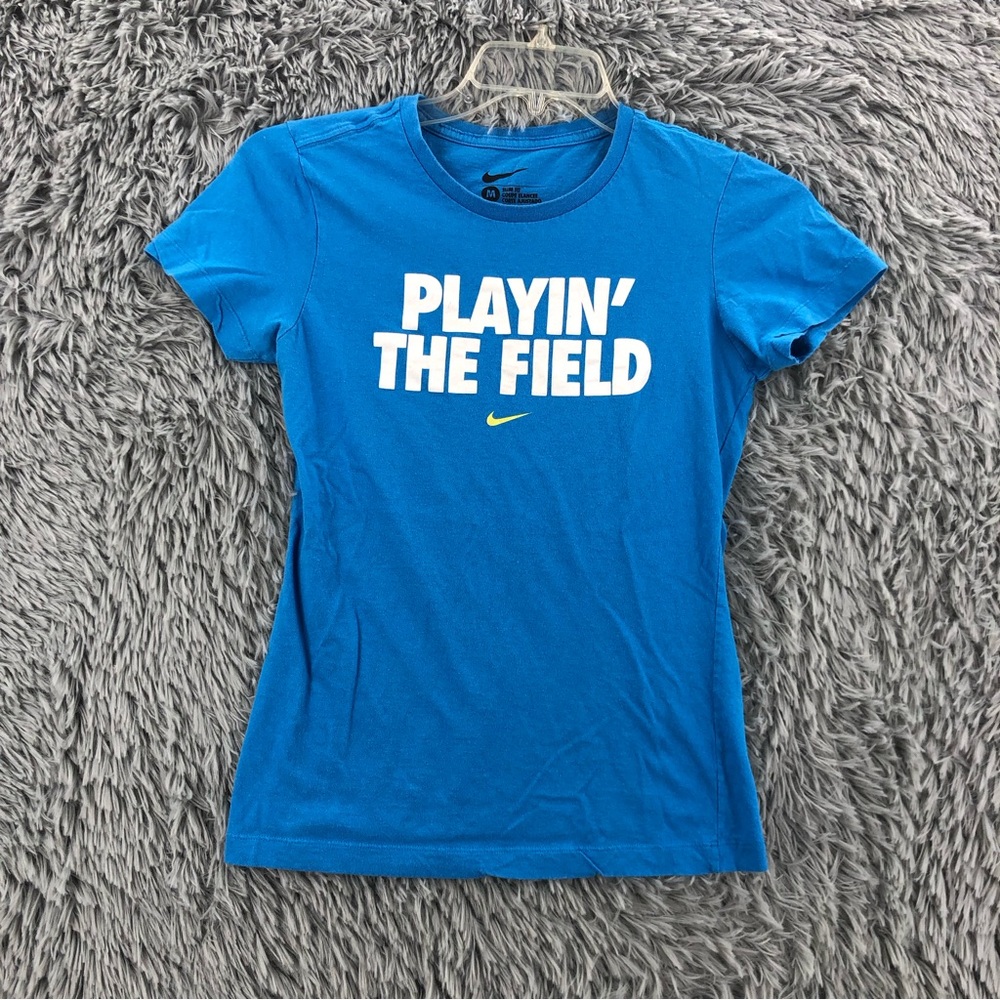 Nike Tshirt Womens Medium Slim Fit Blue White Playin The Field Shirt